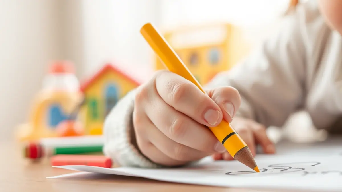 Generic image of a child's hand drawing with a yellow crayon.
