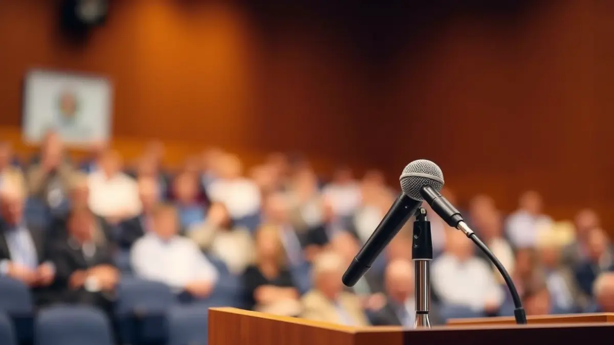 Generic image of a microphone on a podium, symbolizing a political event.