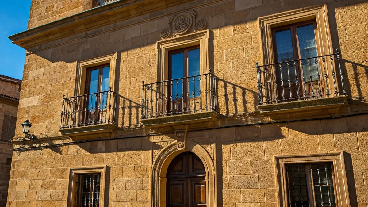 Facade of Móstoles town hall under the afternoon sun.