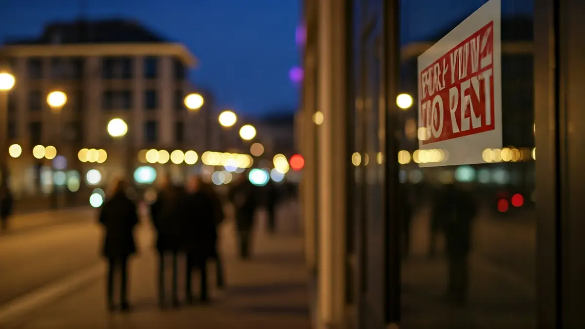 Imagen genérica de un cartel de 'Se Alquila' en la ventana de un edificio de apartamentos.