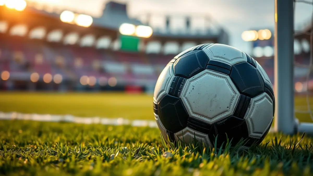 Generic image of a soccer ball on a playing field.