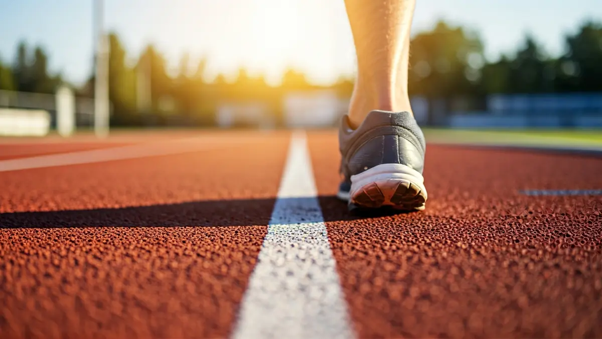 Imagen genérica de una pista de atletismo con zapatillas de deporte en la salida.