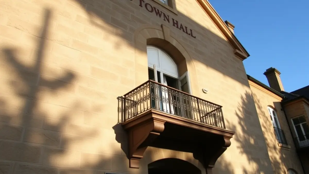 Facade of El Escorial Town Hall under sunlight
