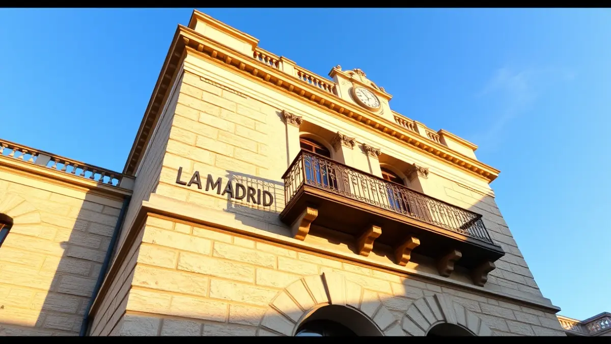 Facade of Madrid City Hall under sunlight.