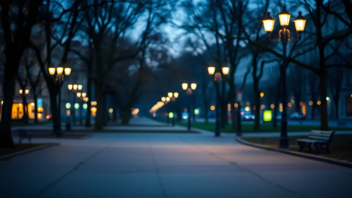 Generic image of an urban park at dusk.