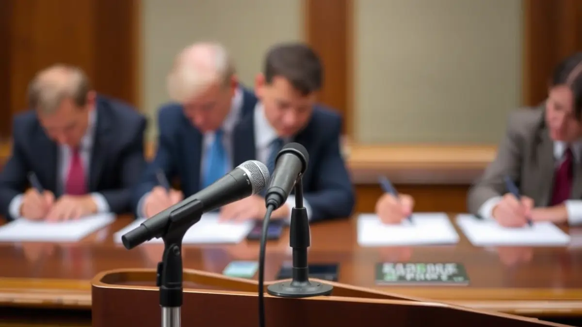 Generic image of a microphone on a podium, symbolizing a political statement.