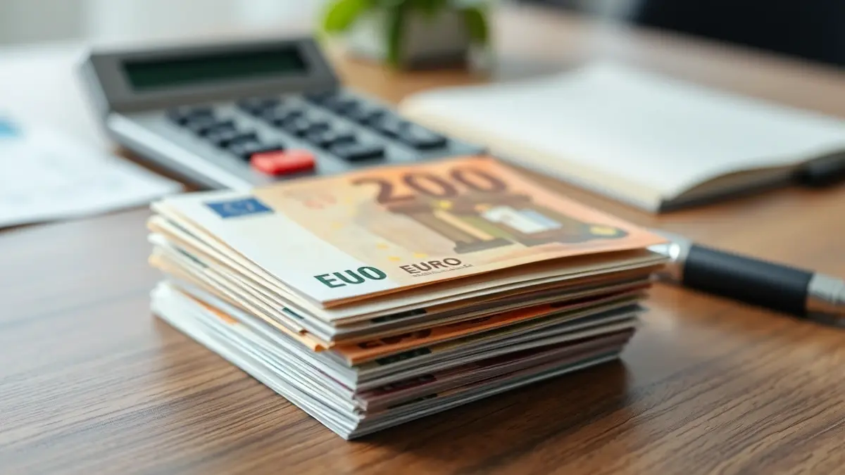 Generic image of euro banknotes on a desk, symbolizing municipal revenue.