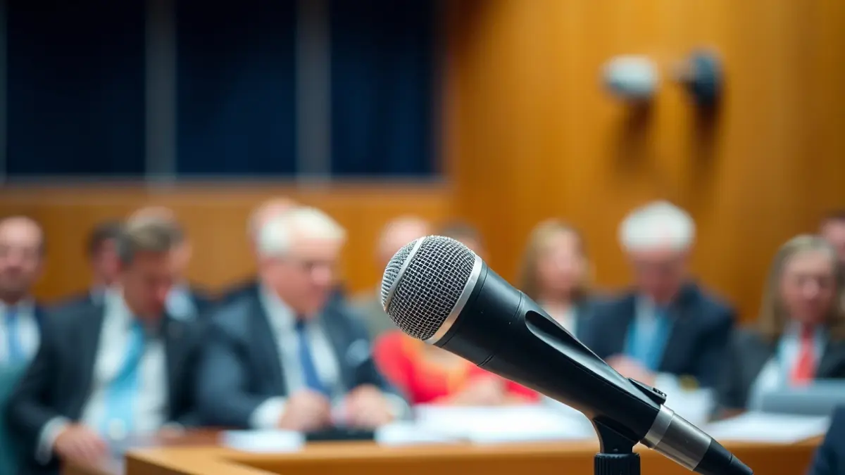 Imagen genérica de un micrófono en un atril durante una sesión política.