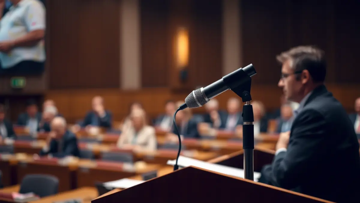 Imagen genérica de un micrófono en un podio durante una sesión política.