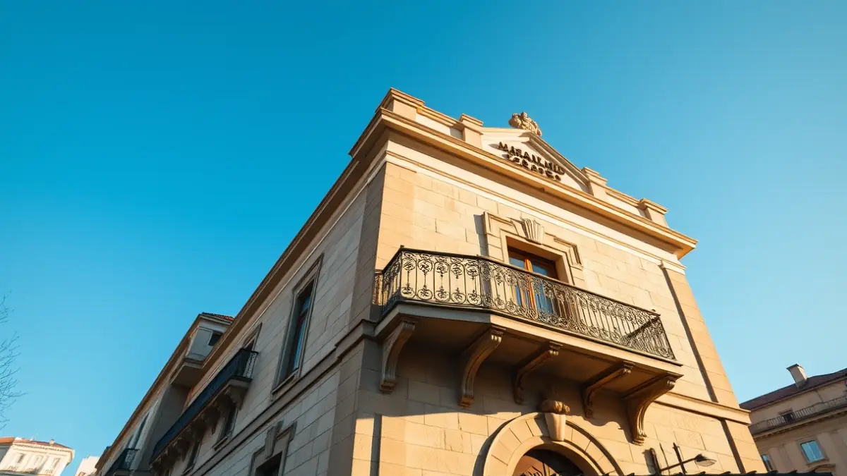 Facade of Madrid City Council under sunlight