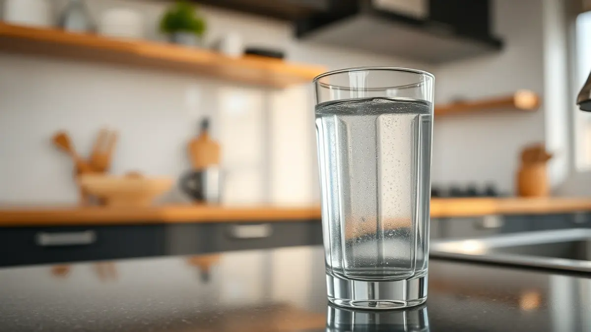 Generic image of a glass of tap water in a kitchen.