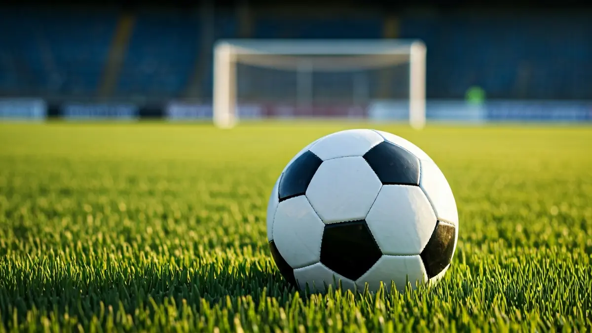 Imagen genérica de un balón de fútbol sobre césped, con la portería desenfocada al fondo.