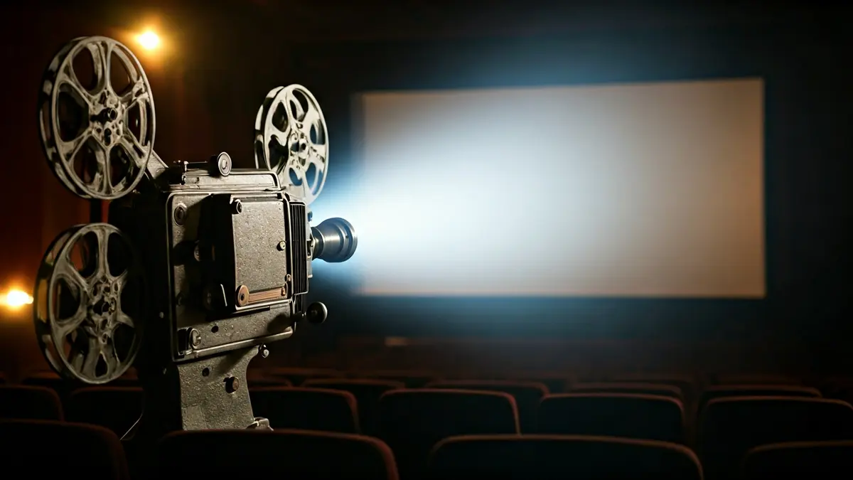 Generic image of a vintage film projector in a dark cinema.