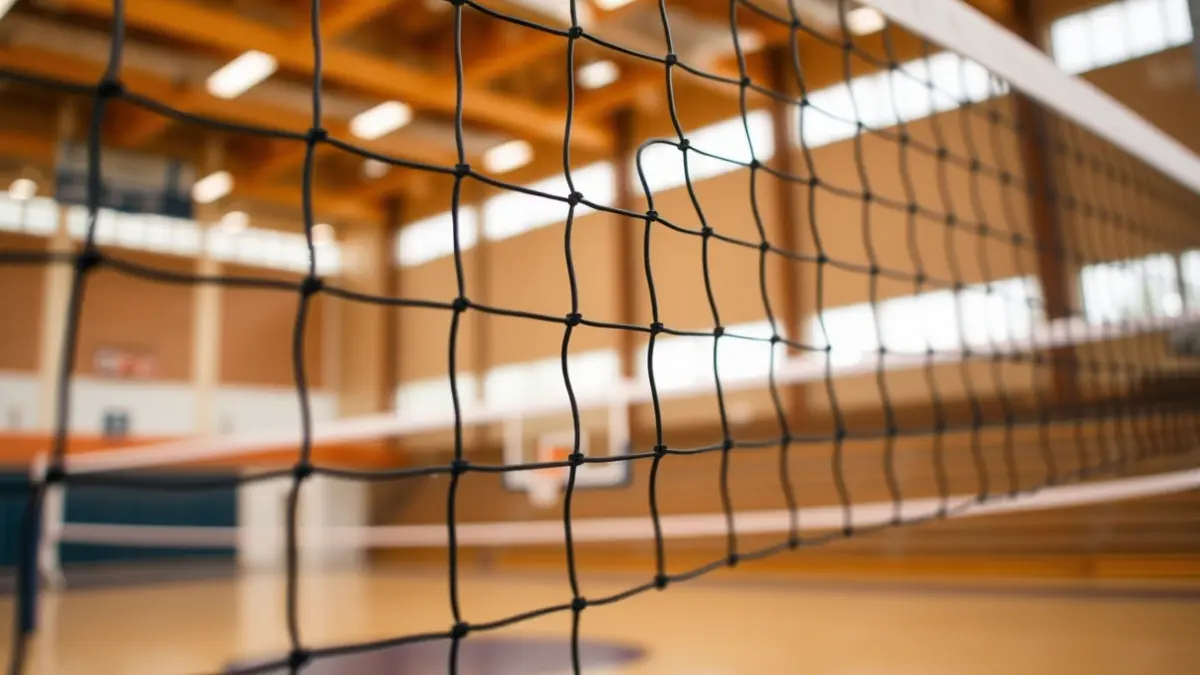 Generic image of a volleyball net on a court.