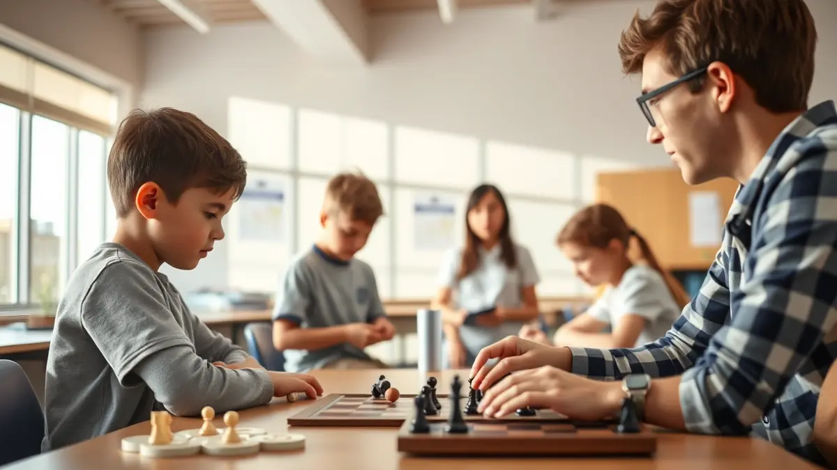 Imagen genérica de un aula escolar moderna con estudiantes participando en actividades educativas.