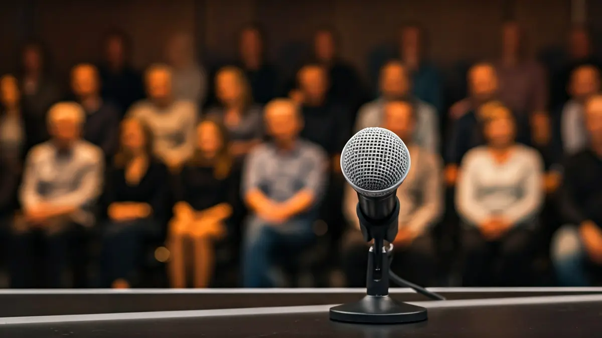 Imagen genérica de un micrófono en un escenario de televisión.