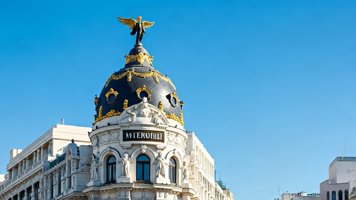 Vista del Edificio Metrópolis en la confluencia de la calle Alcalá y Gran Vía, Madrid.