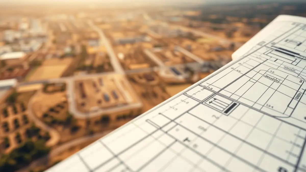 Image of an urbanization plan over uneven terrain.