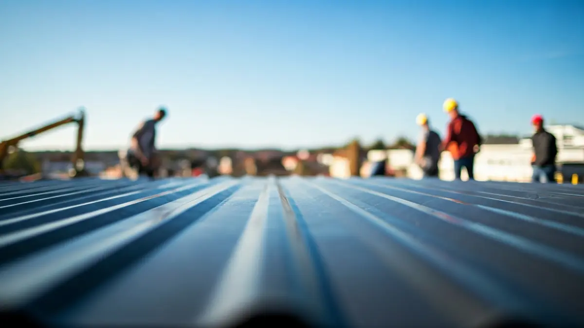 Generic image of new zinc roofing being installed on a building.