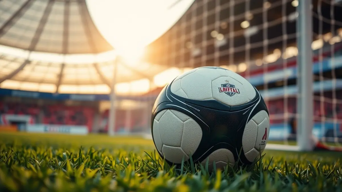 Generic image of a soccer ball on a playing field.