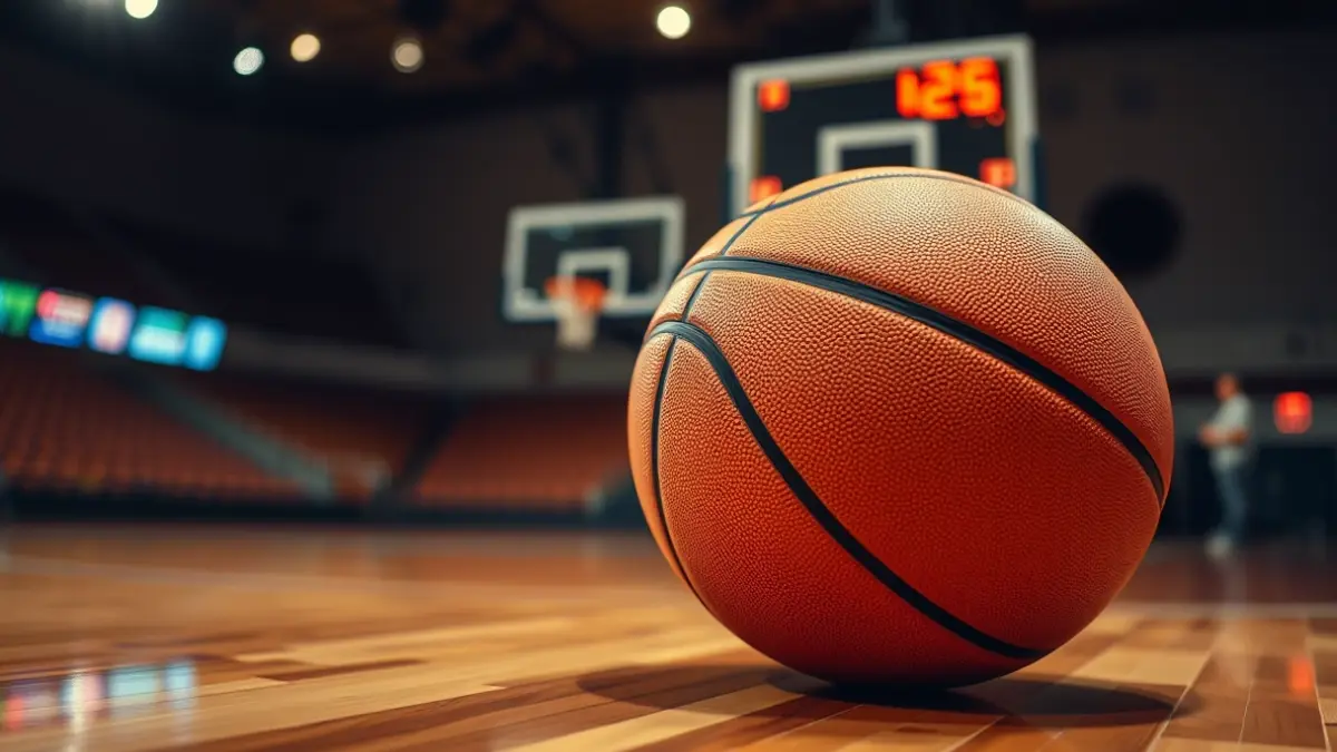 Generic image of a basketball on a court.