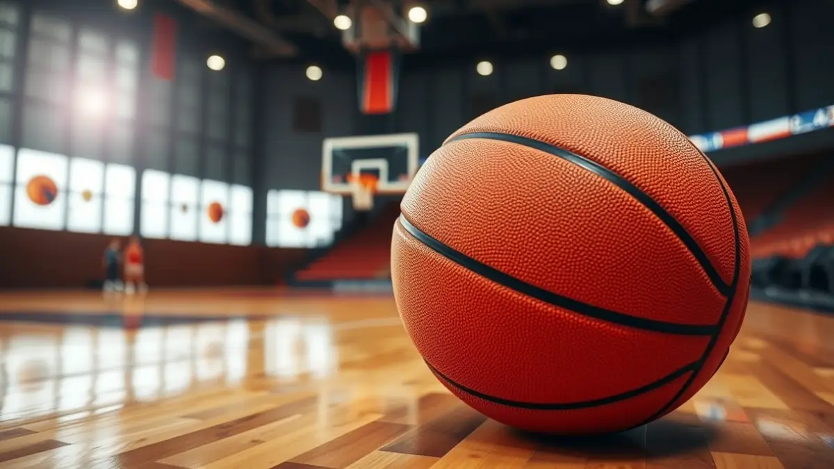 Generic image of a basketball on a court.
