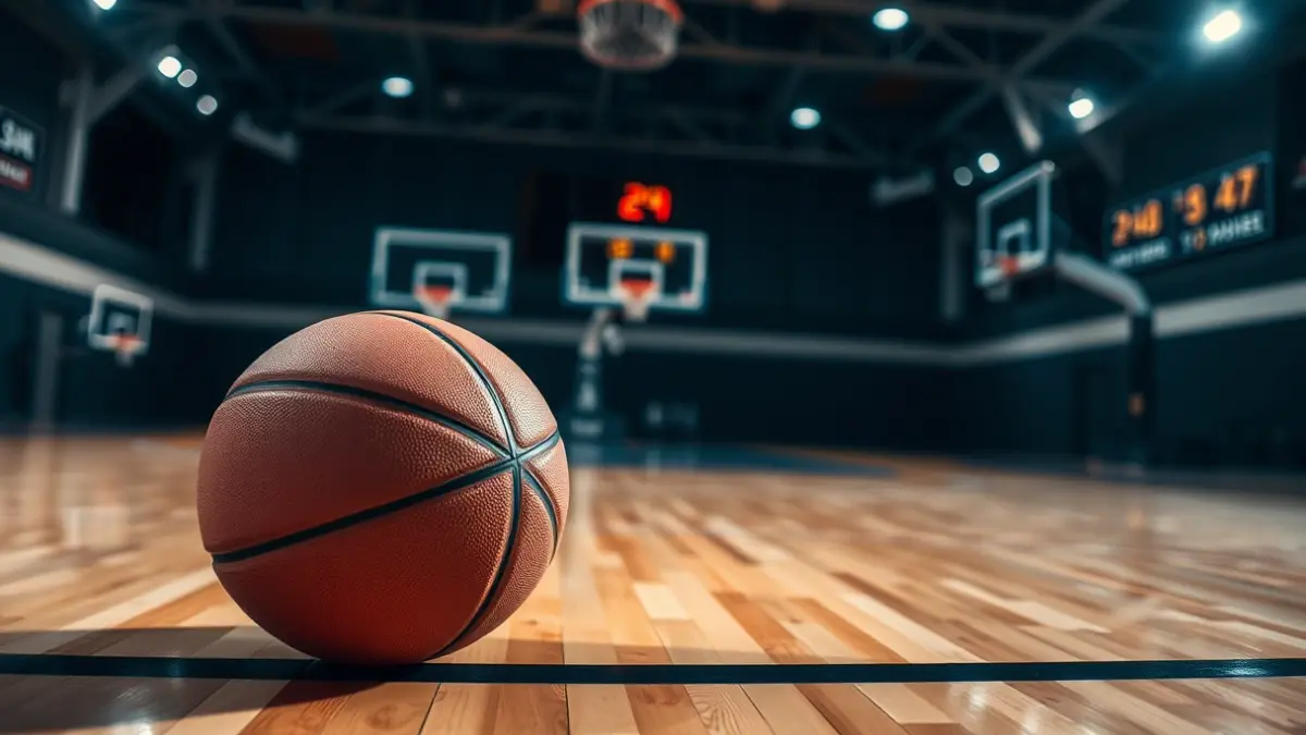 Generic image of a basketball on a court.