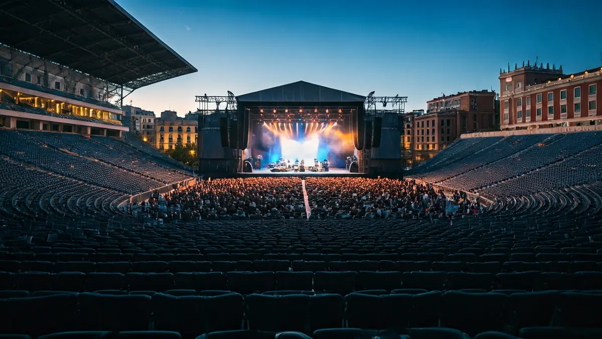 Image of an empty outdoor concert venue at dusk.