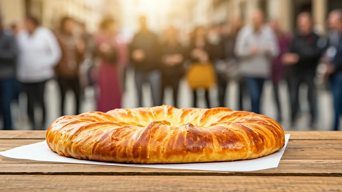 Image of an Alcalá hornazo at a popular celebration.