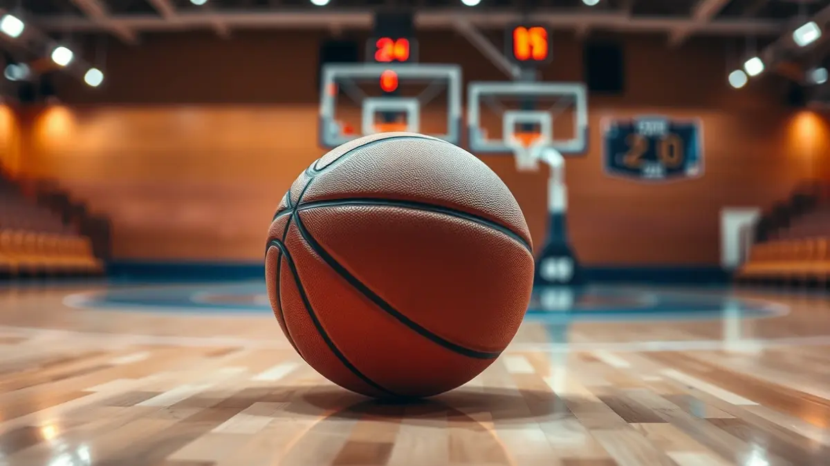Generic image of a basketball on a court.
