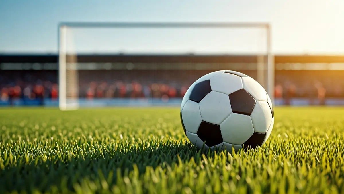 Imagen genérica de un balón de fútbol en el césped, con la portería desenfocada al fondo.