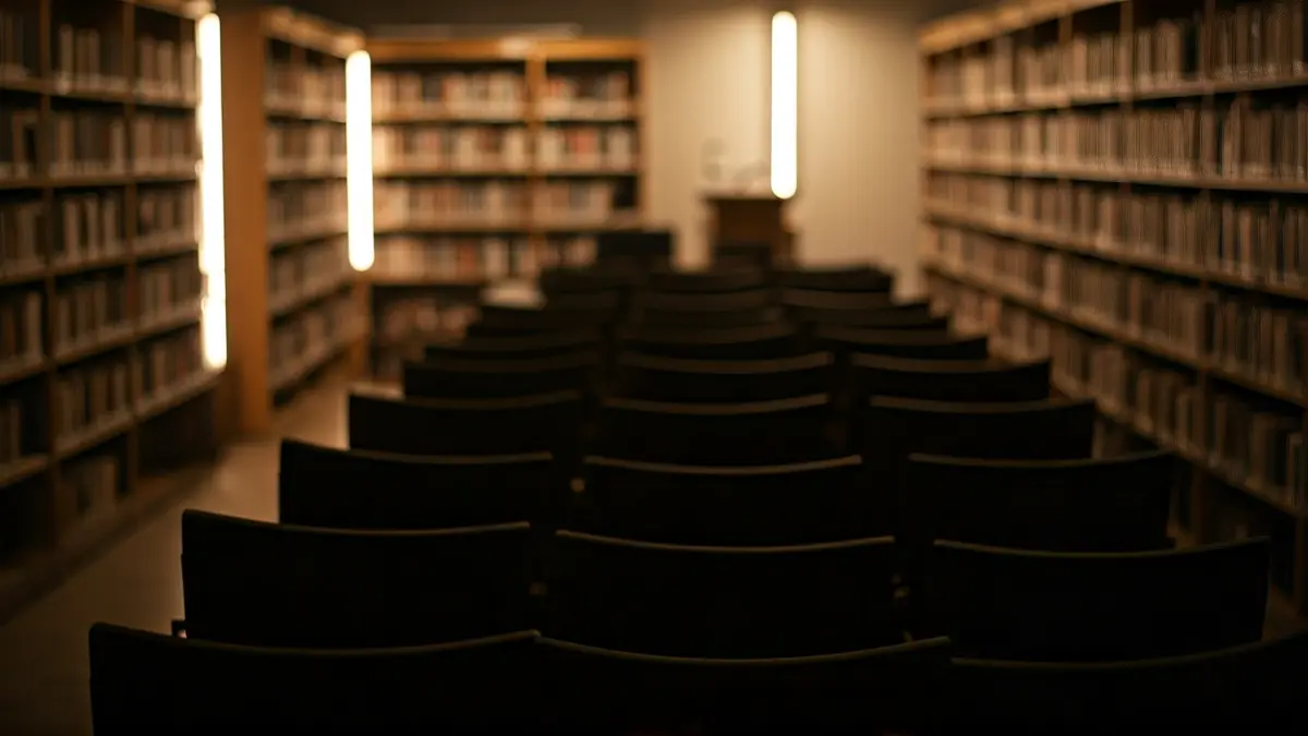Imagen genérica de un escenario de conferencias o presentación de libros en una biblioteca.