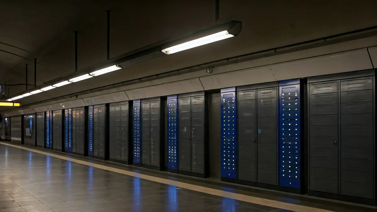 Image of a smart locker system in a Madrid metro station.