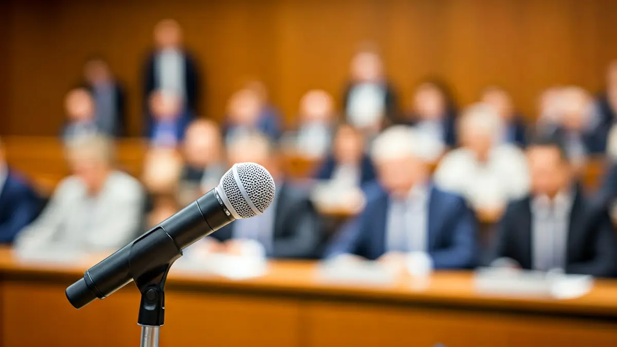 Imagen genérica de un micrófono en un podio durante una conferencia gubernamental.