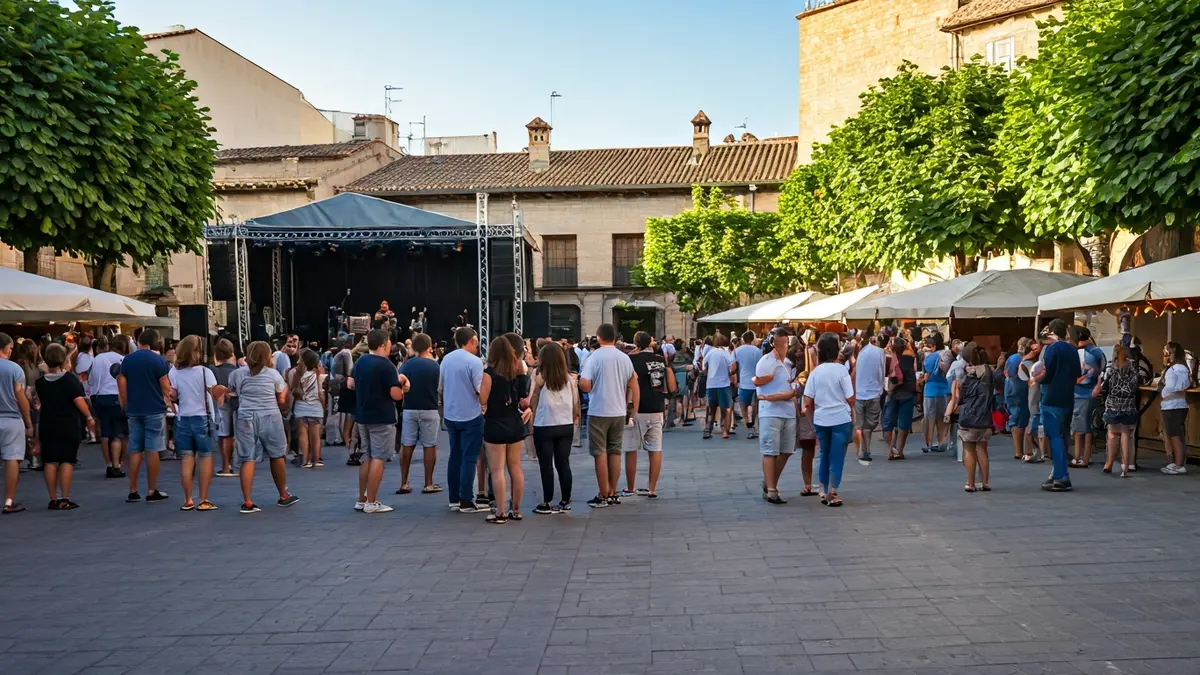 Imagen genérica de un festival de cerveza artesana al aire libre con música en directo y gente disfrutando.