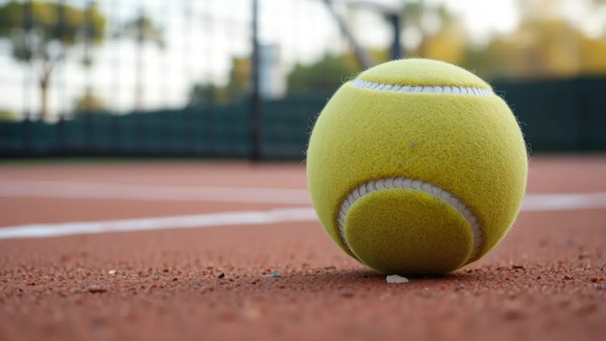 Imagen genérica de una pelota de tenis en una cancha de arcilla.
