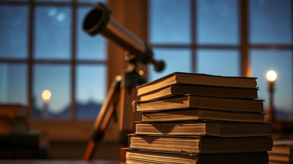 Imagen genérica de libros y un telescopio, simbolizando la literatura y la astronomía.