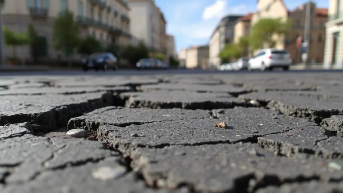 Imagen genérica de una calle con asfalto deteriorado y baches.