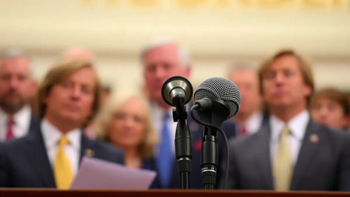 Imagen genérica de un micrófono en un podio, simbolizando una rueda de prensa o declaración política.
