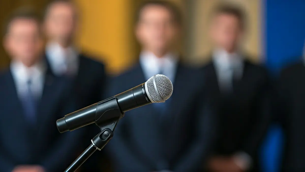Imagen genérica de un micrófono en un podio durante una conferencia de prensa política.