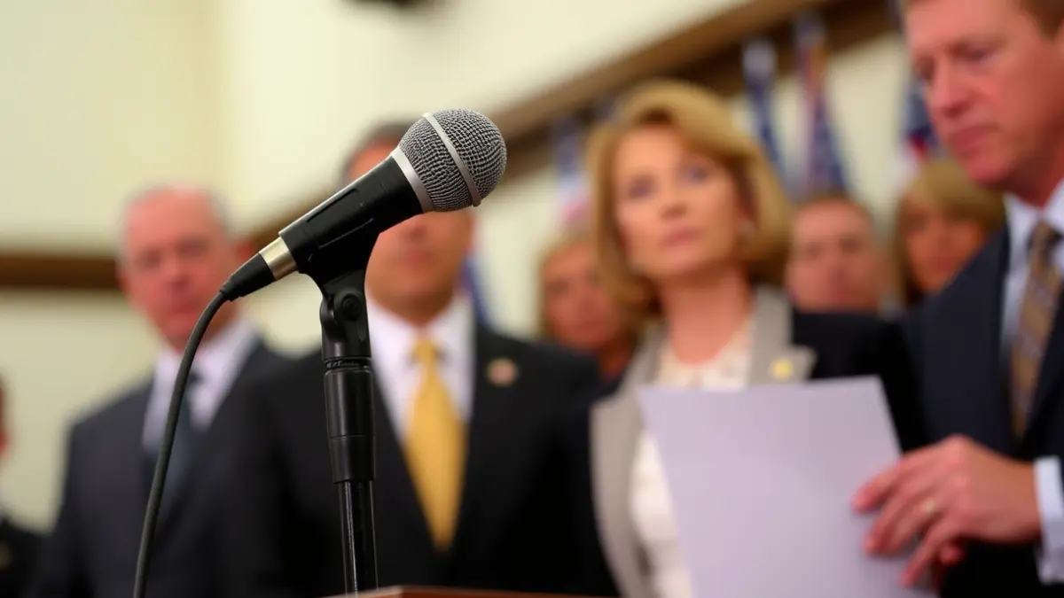 Imagen genérica de un micrófono en un podio durante una rueda de prensa política.