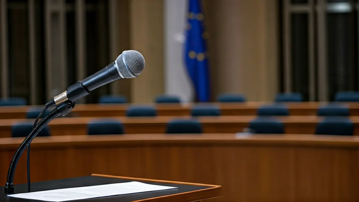 Generic image of a microphone on a podium, symbolizing a political debate or statement.