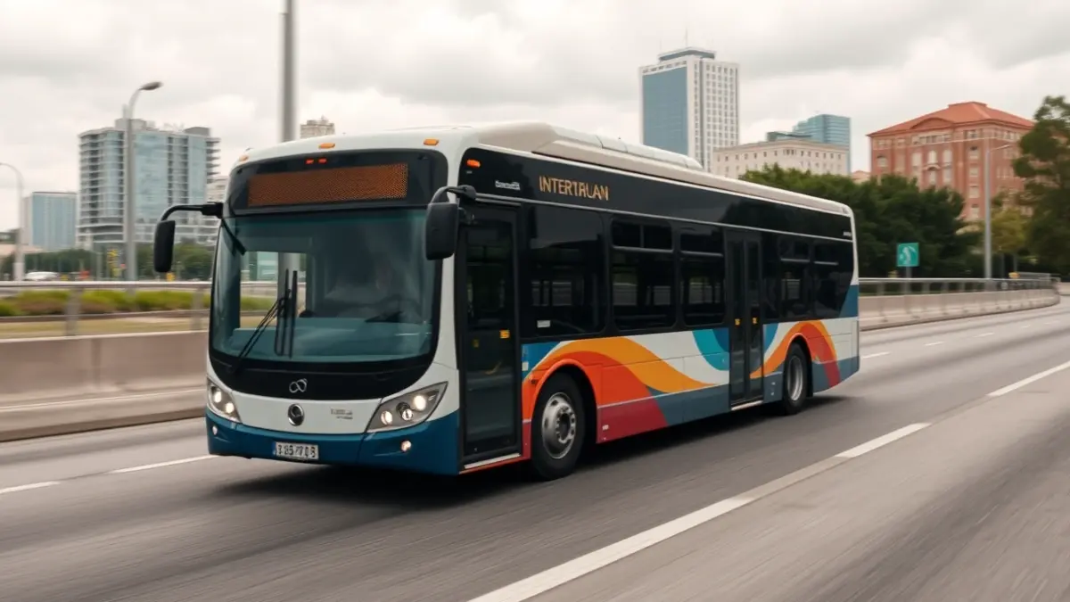 Generic image of an interurban bus on an urban road.