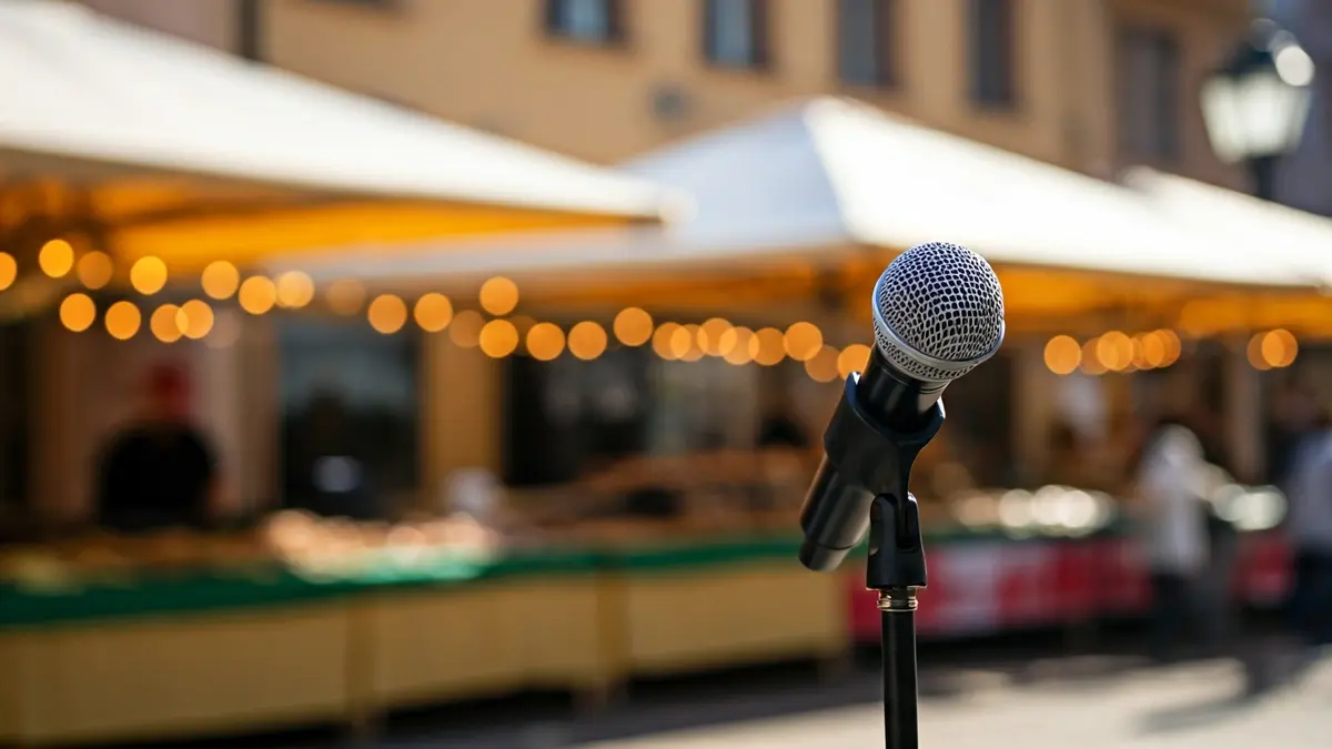 Image of a microphone on a podium, symbolizing a political campaign.