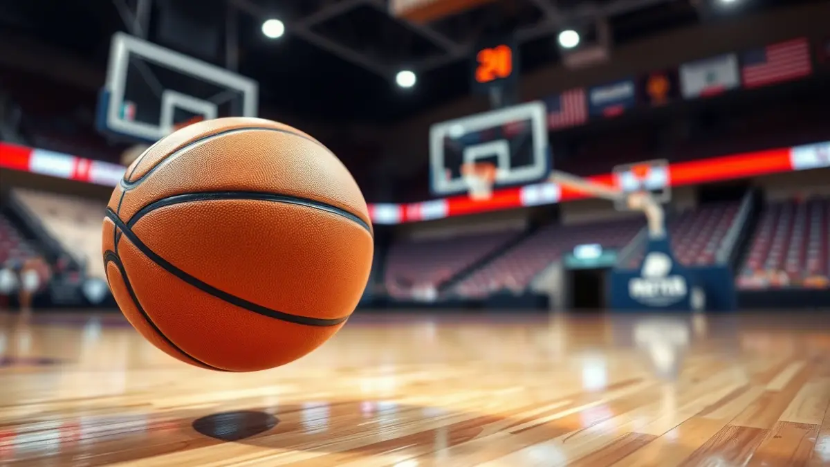 Generic image of a basketball on a court.