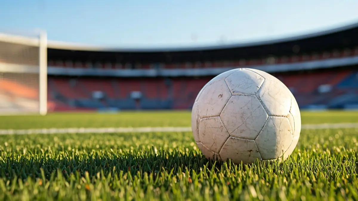 Imagen genérica de un balón de fútbol en un campo, con la portería al fondo.