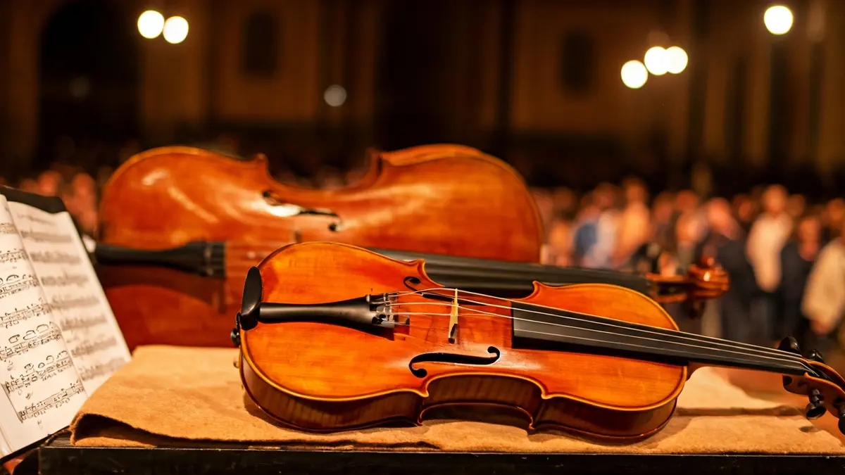 Generic image of musical instruments on a stage, representing a classical music concert.