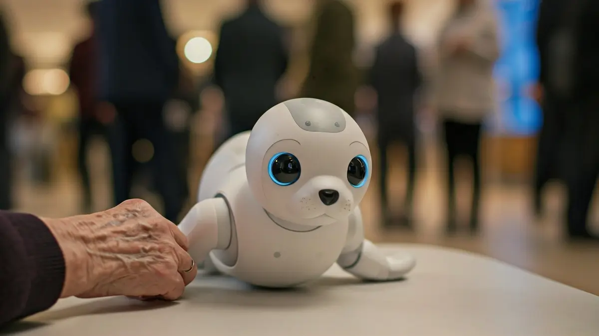 Robot 'Nuka' interactuando con una persona mayor en un centro municipal.