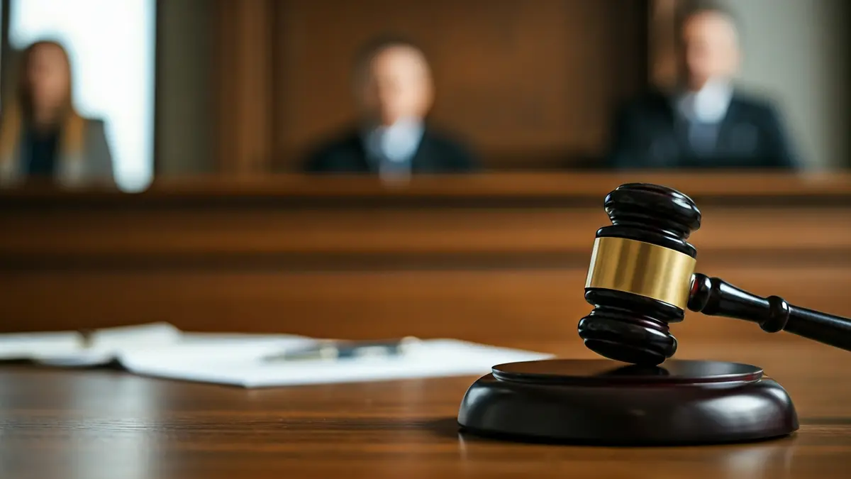 Generic image of a judge's gavel on a wooden desk in a courtroom.