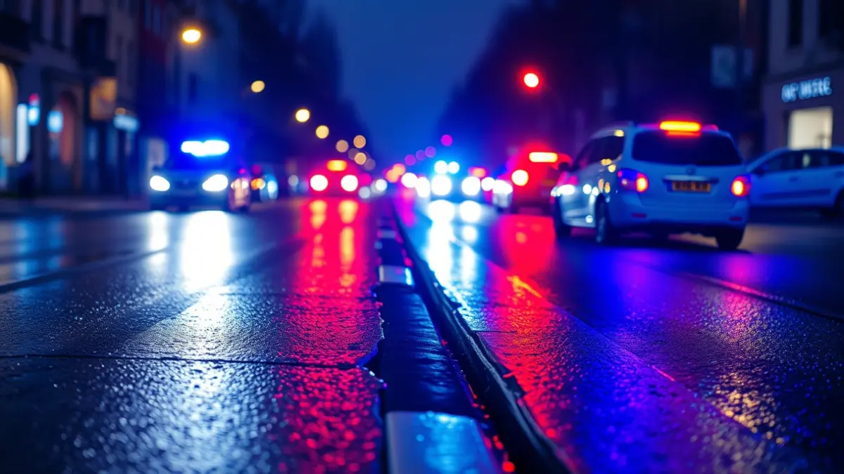 Imagen genérica de luces de emergencia reflejadas en el asfalto mojado